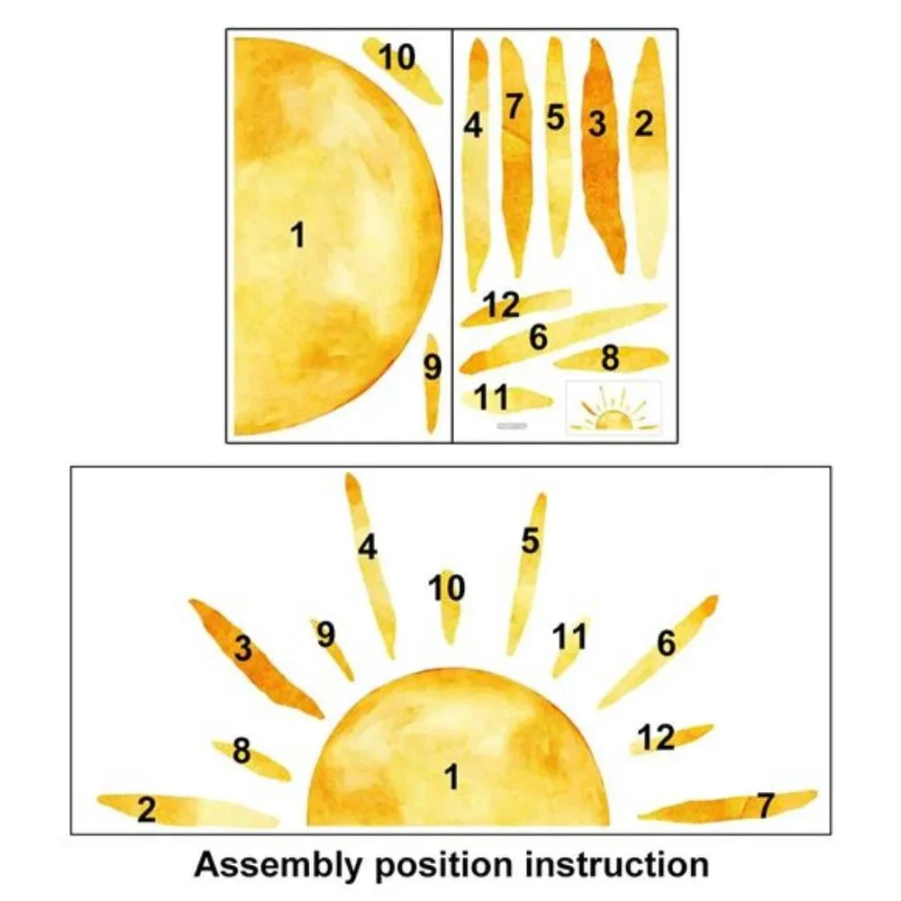 Half Sun Wall Decal Extra Large Boho Sunshine Peel Stick Removable Nursery Decor